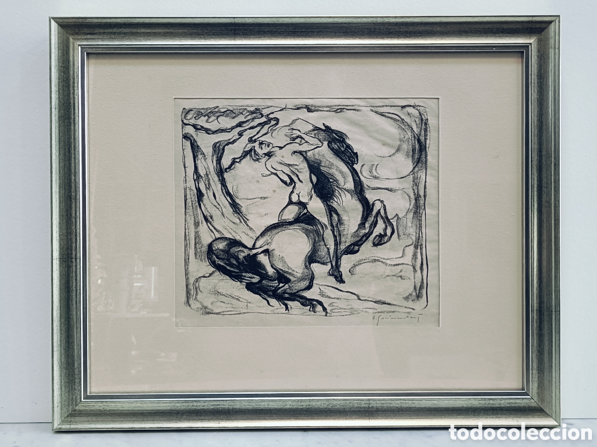 Arte: ARTHUR GRUNENBERG. 1880-1952 ALEMANIA.DIBUJO ORIGINAL A CARBONCILLO Y FIRMADO.OBRA 25&times;22.MARCO 44&times;36