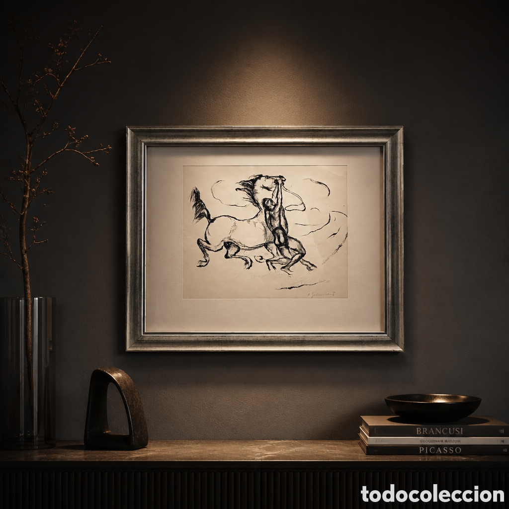 Arte: ARTHUR GRUNENBERG. 1880-1952 ALEMANIA.DIBUJO ORIGINAL A CARBONCILLO Y FIRMADO.OBRA 25&times;22.MARCO 44&times;36