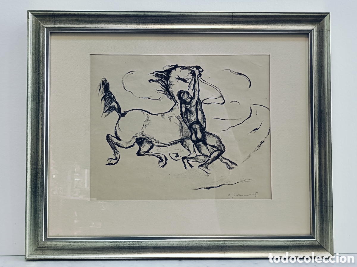 Arte: ARTHUR GRUNENBERG. 1880-1952 ALEMANIA.DIBUJO ORIGINAL A CARBONCILLO Y FIRMADO.OBRA 25&times;22.MARCO 44&times;36