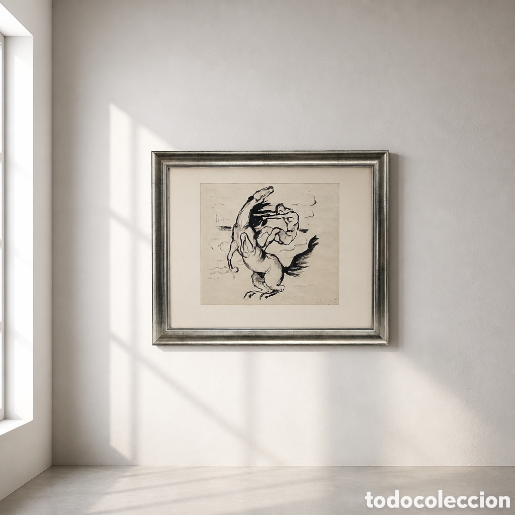 Arte: ARTHUR GRUNENBERG. 1880-1952 ALEMANIA.DIBUJO ORIGINAL A CARBONCILLO Y FIRMADO.OBRA 25&times;22.MARCO 44&times;36