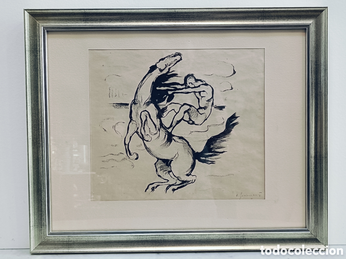 Arte: ARTHUR GRUNENBERG. 1880-1952 ALEMANIA.DIBUJO ORIGINAL A CARBONCILLO Y FIRMADO.OBRA 25&times;22.MARCO 44&times;36