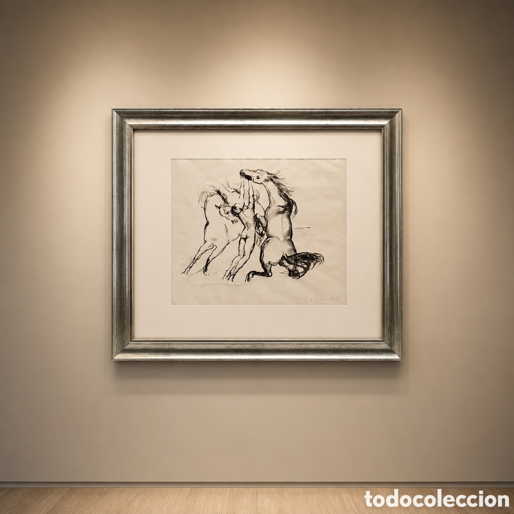Arte: ARTHUR GRUNENBERG. 1880-1952 ALEMANIA.DIBUJO ORIGINAL A CARBONCILLO Y FIRMADO.OBRA 25&times;22.MARCO 44&times;36
