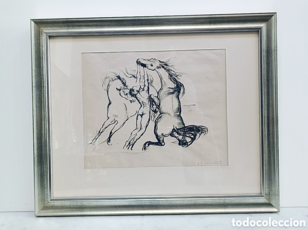 Arte: ARTHUR GRUNENBERG. 1880-1952 ALEMANIA.DIBUJO ORIGINAL A CARBONCILLO Y FIRMADO.OBRA 25&times;22.MARCO 44&times;36