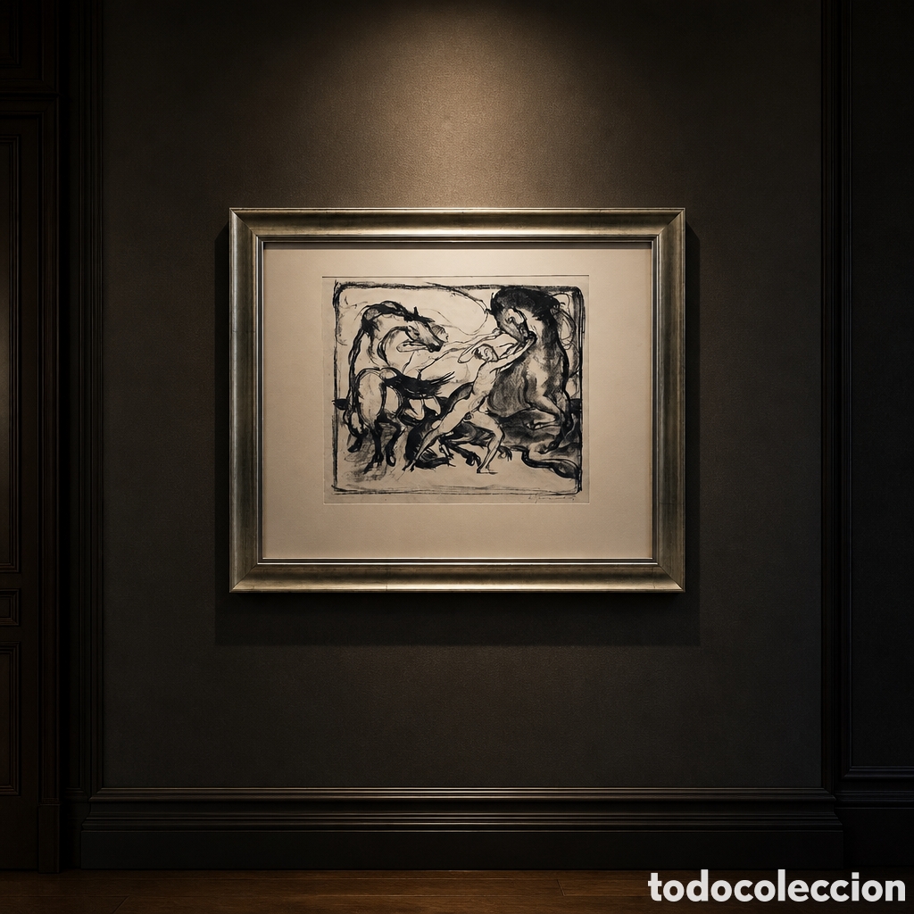 Arte: ARTHUR GRUNENBERG. 1880-1952 ALEMANIA.DIBUJO ORIGINAL A CARBONCILLO Y FIRMADO.OBRA 26&times;22.MARCO 44&times;36