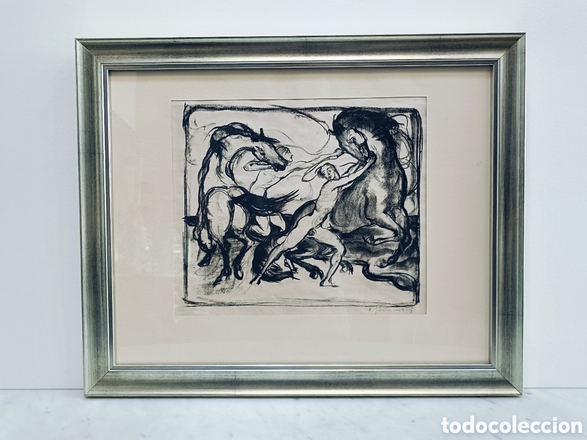 Arte: ARTHUR GRUNENBERG. 1880-1952 ALEMANIA.DIBUJO ORIGINAL A CARBONCILLO Y FIRMADO.OBRA 25&times;22.MARCO 44&times;36
