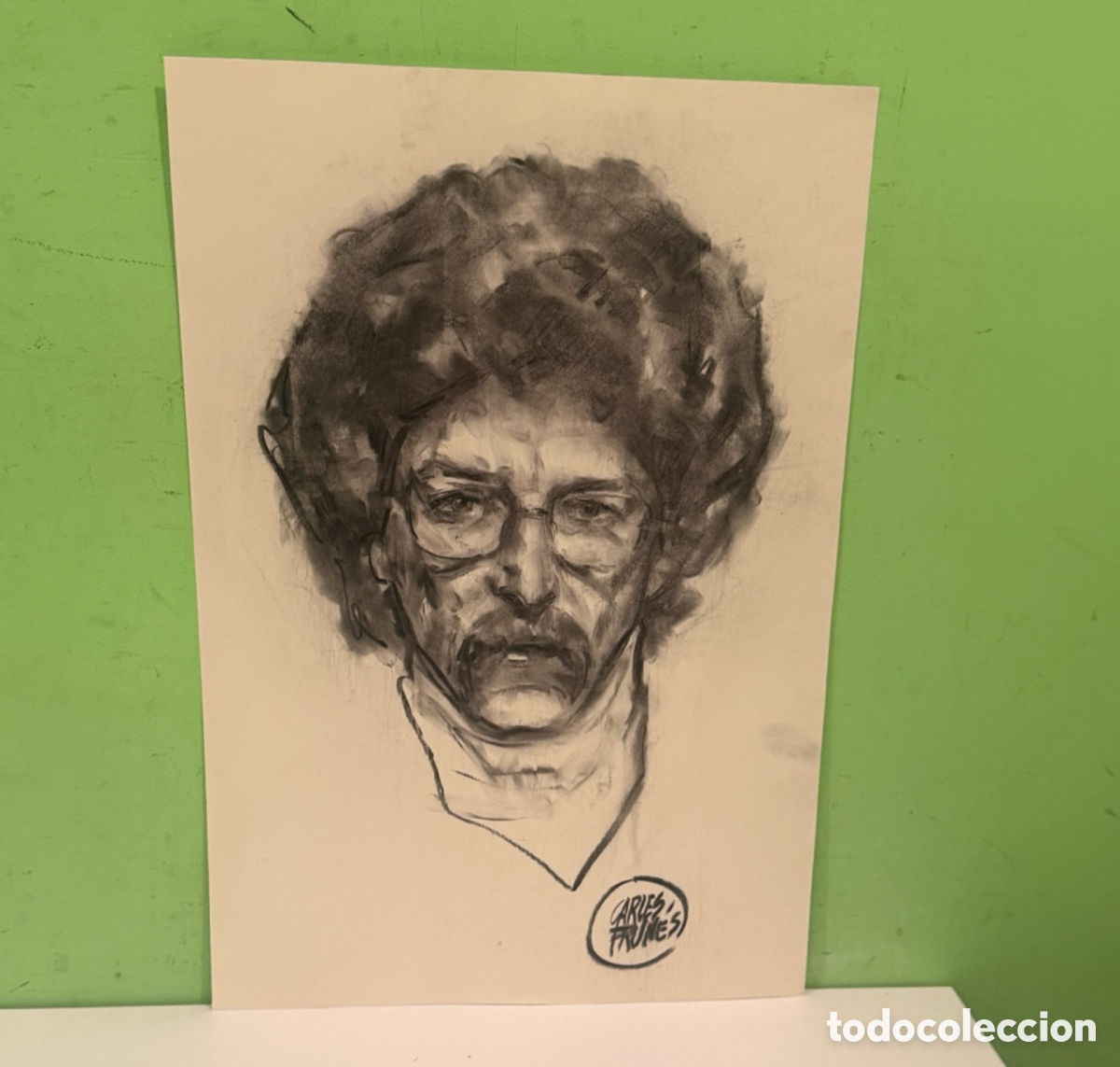 Arte: Carles Prun&eacute;s (1937-2017) &ndash; Posible autorretrato, dibujo sobre papel &ndash; Firmado &ndash; 54 &times; 36 cm