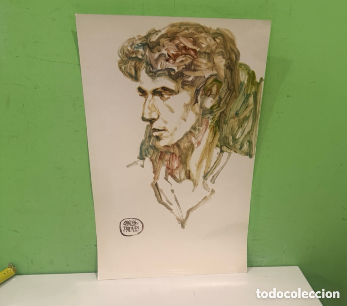 Arte: Carles Prun&eacute;s (1937-2017) &ndash; Retrato masculino, &oacute;leo sobre papel &ndash; Firmado &ndash; 52 &times; 34 cm