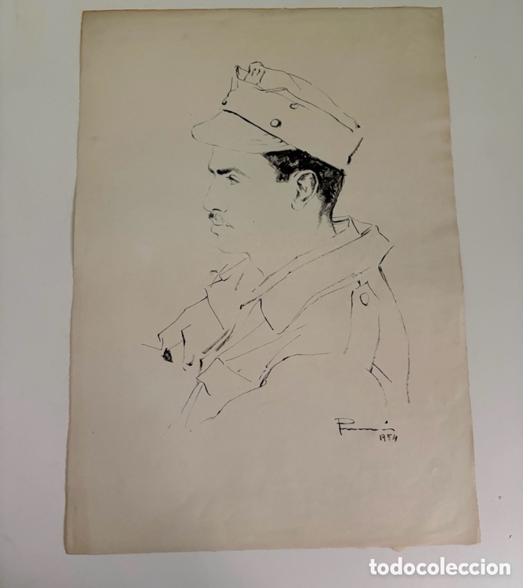 Arte: Carles Prun&eacute;s (1937-2017) &ndash; Dibujo sobre papel de retrato militar firmado, 1954