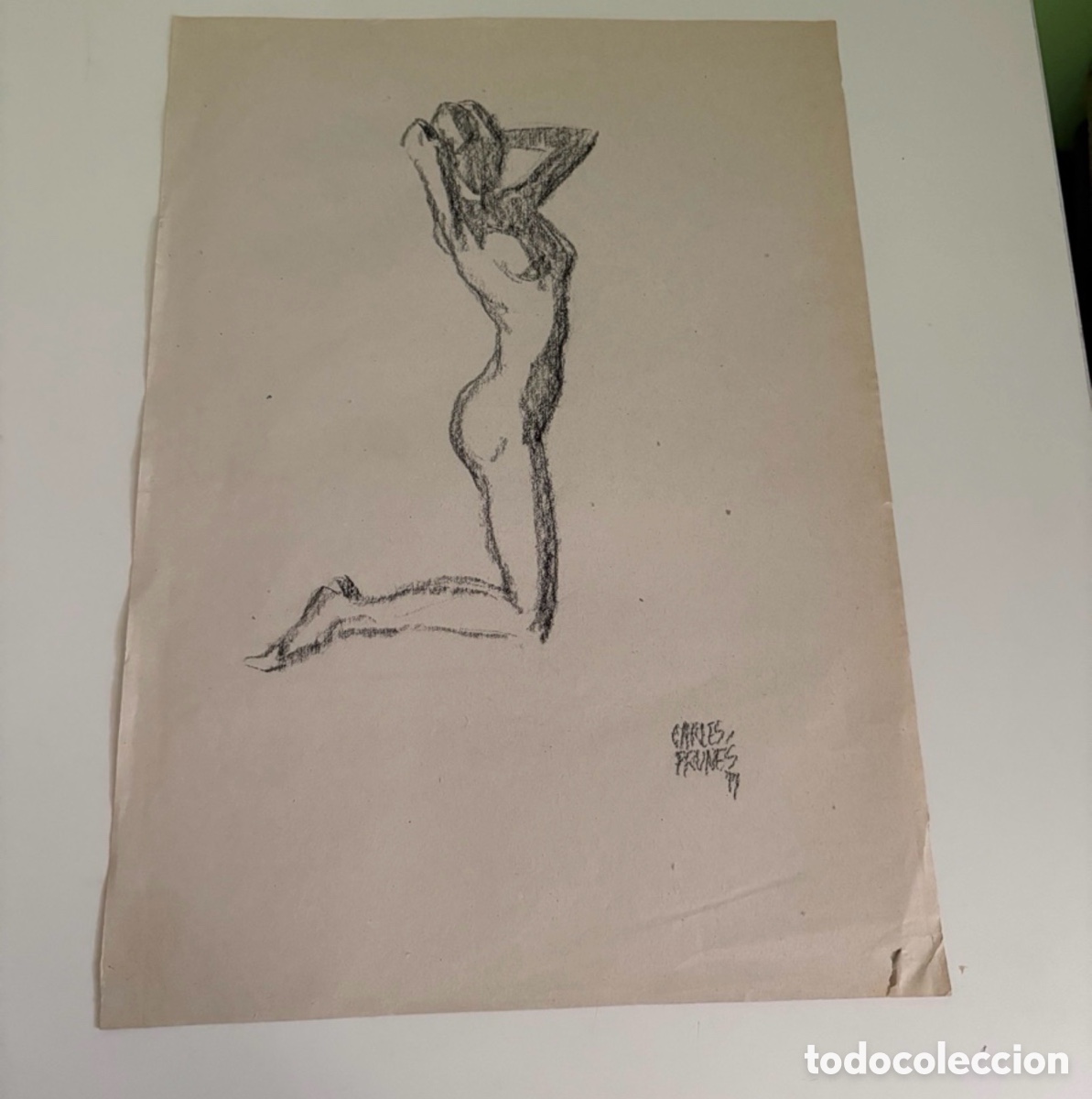 Arte: Carles Prun&eacute;s (1937-2017) &ndash; Desnudo femenino, dibujo sobre papel firmado