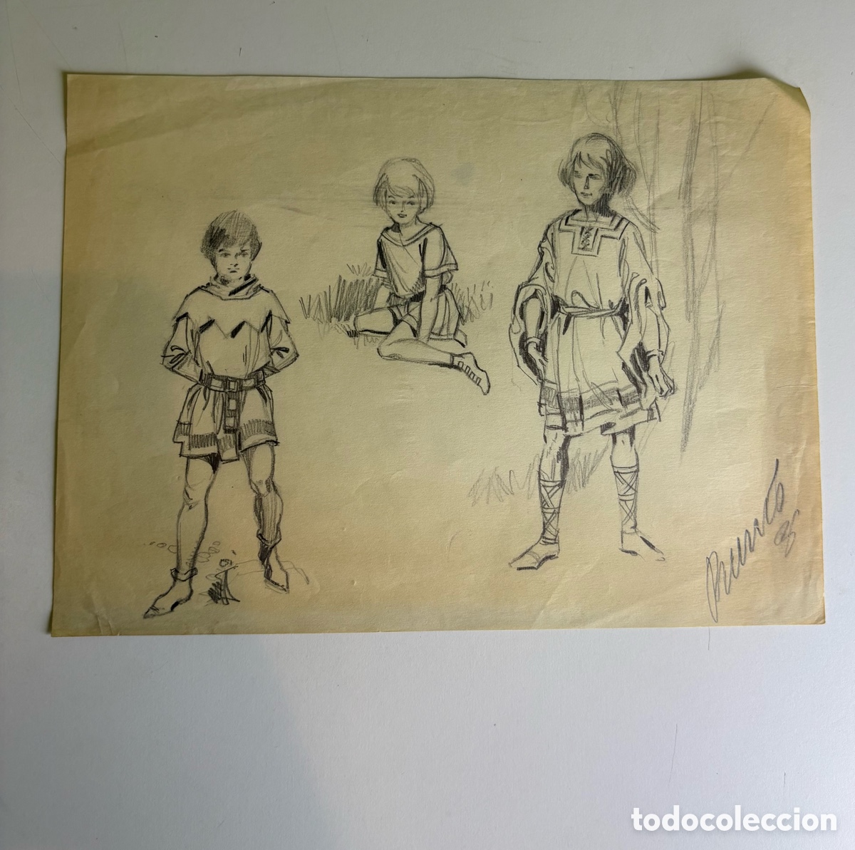 Arte: Carles Prun&eacute;s (1937-2017) &ndash; Dibujo sobre papel, estudios de personajes infantiles, firmado 1955
