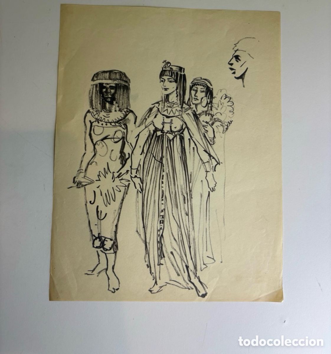 Arte: Carles Prun&eacute;s (1937-2017) &ndash; Dibujo sobre papel, estudios de personajes del Antiguo Egipto