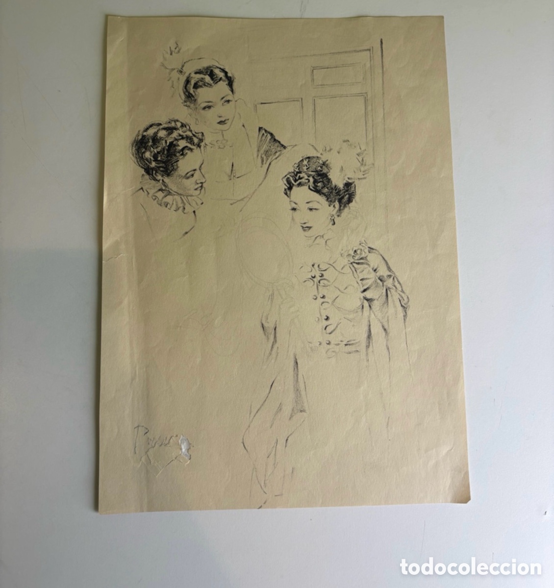 Arte: Carles Prun&eacute;s (1937-2017) &ndash; Dibujo sobre papel, escena de tocador femenino