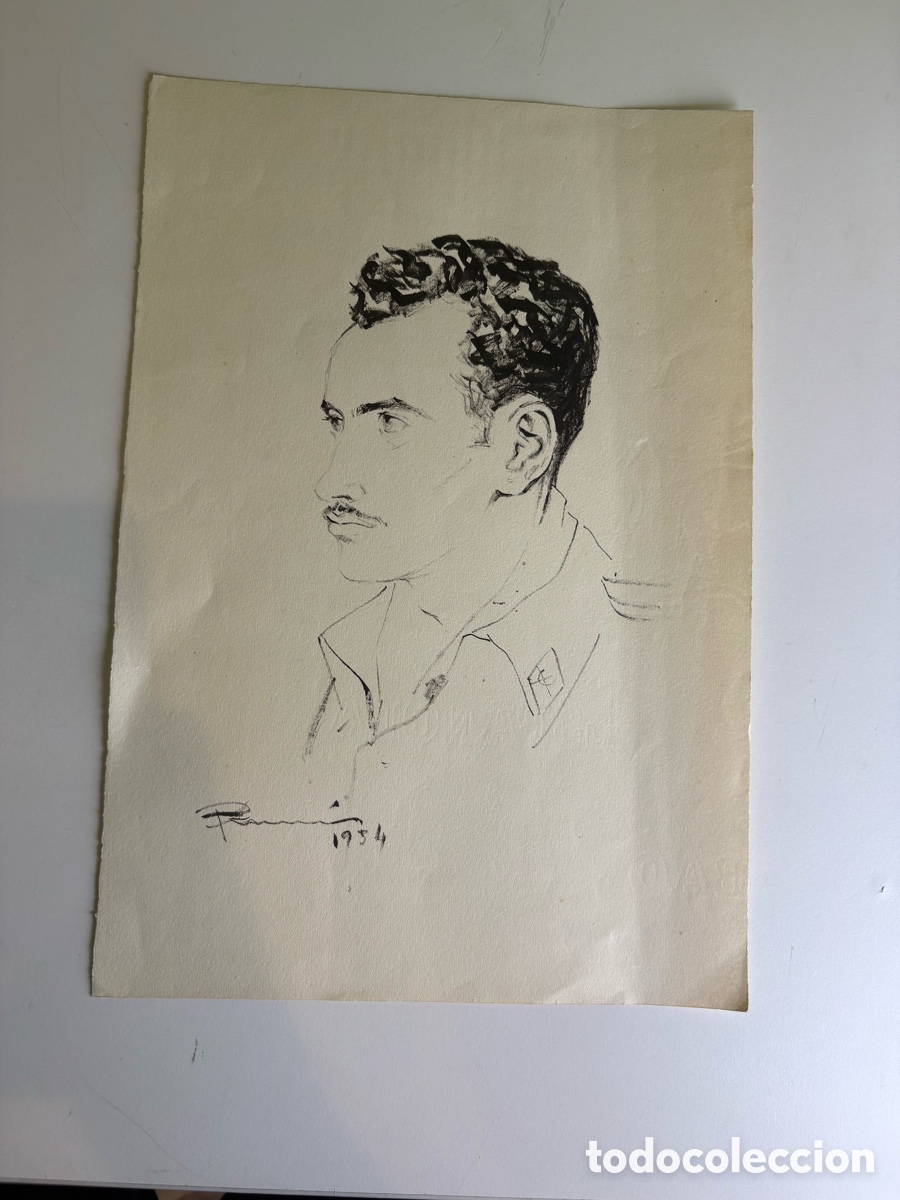 Arte: Carles Prun&eacute;s (1937-2017) &ndash; Dibujo sobre papel, retrato masculino de perfil firmado 1954
