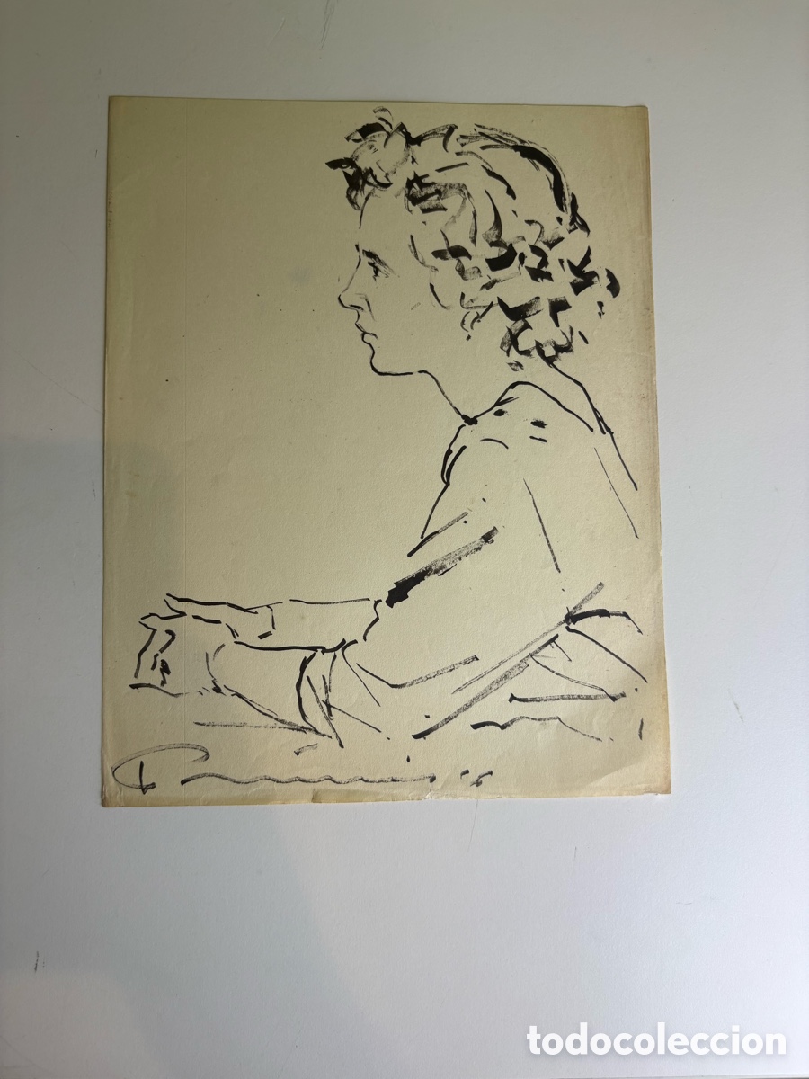 Arte: Carles Prun&eacute;s (1937-2017) &ndash; Dibujo sobre papel, retrato femenino de perfil firmado
