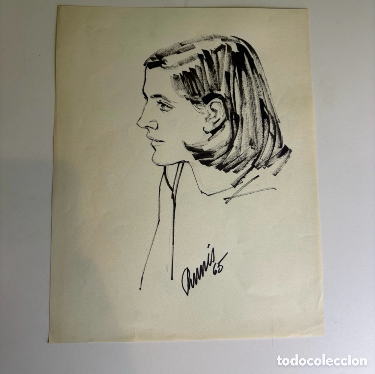 Arte: Carles Prun&eacute;s (1937-2017) &ndash; Dibujo sobre papel, retrato femenino de perfil firmado 1965