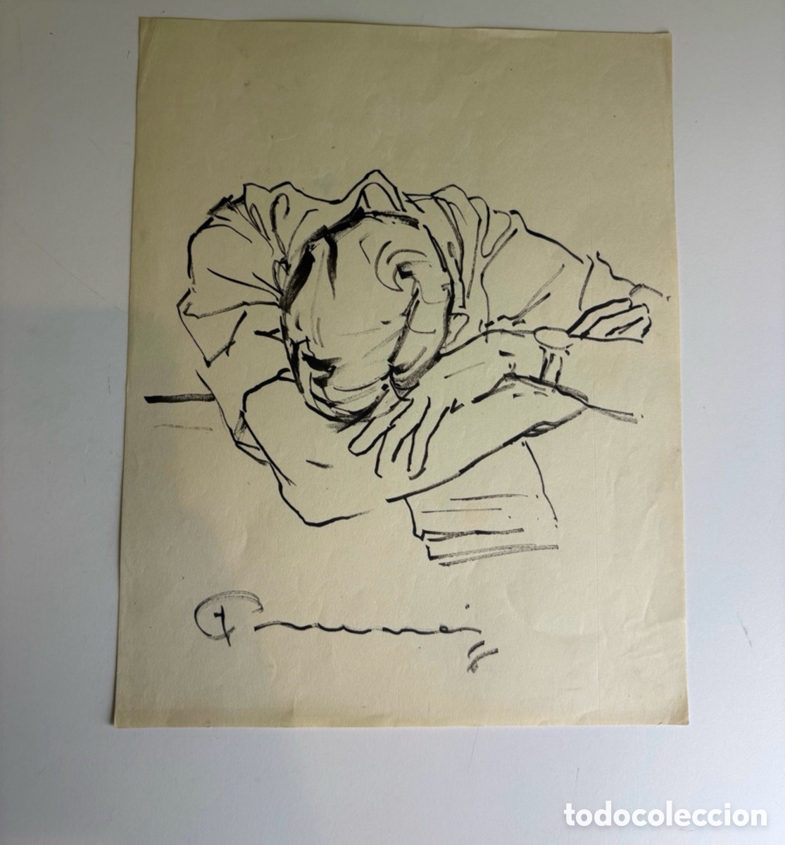 Arte: Carles Prun&eacute;s (1937-2017) &ndash; Dibujo sobre papel, estudio de figura descansando firmado