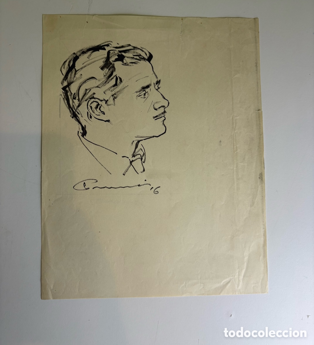 Arte: Carles Prun&eacute;s (1937-2017) &ndash; Retrato masculino de perfil sobre papel firmado