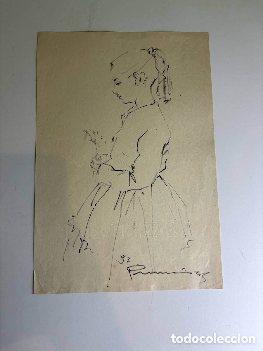 Arte: Carles Prun&eacute;s (1937-2017) &ndash; Retrato infantil de perfil sobre papel firmado,