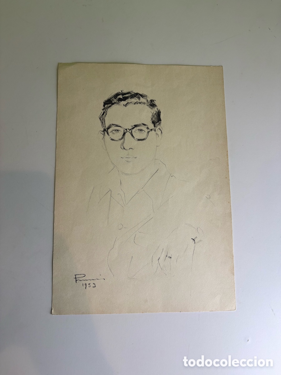 Arte: Carles Prun&eacute;s (1937-2017) &ndash; Retrato masculino con gafas sobre papel firmado, 1953