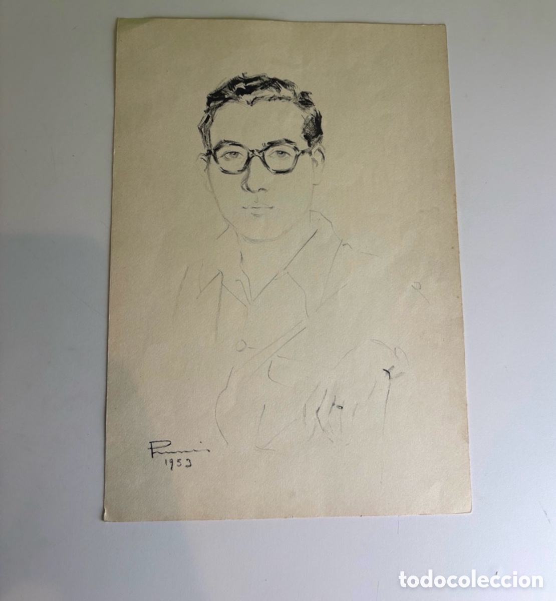 Arte: Carles Prun&eacute;s (1937-2017) &ndash; Retrato masculino con gafas sobre papel firmado, 1953