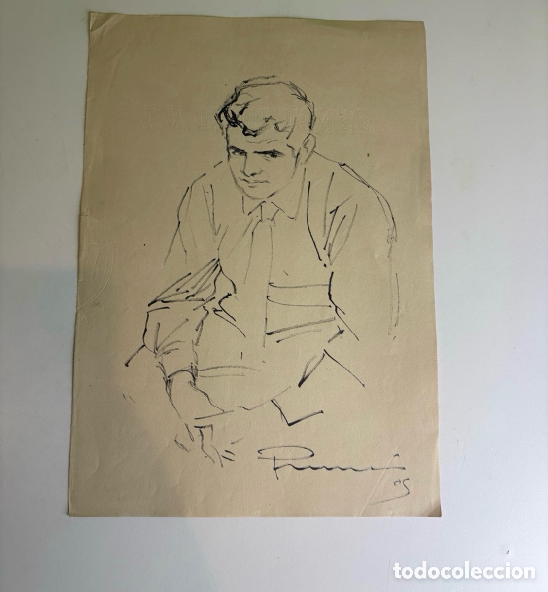 Arte: Carles Prun&eacute;s (1937-2017) &ndash; Retrato masculino sentado sobre papel firmado 1955