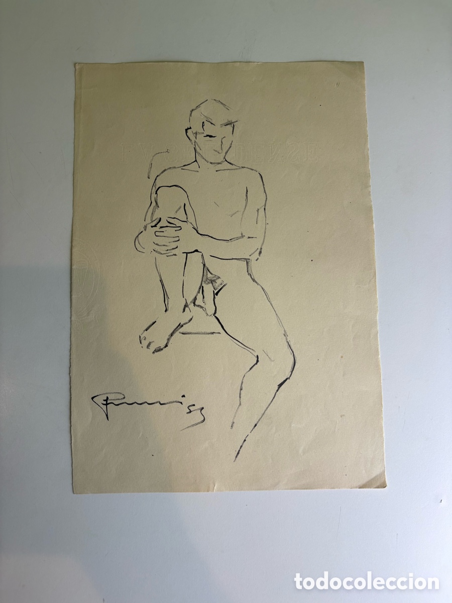 Arte: Carles Prun&eacute;s (1937-2017) &ndash; Desnudo masculino sentado sobre papel firmado 1955