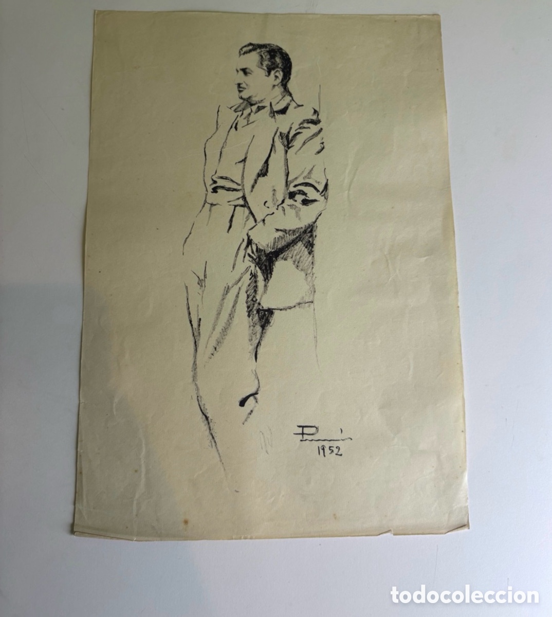 Arte: Carles Prun&eacute;s (1937-2017) &ndash; Figura masculina de pie sobre papel firmado 1952