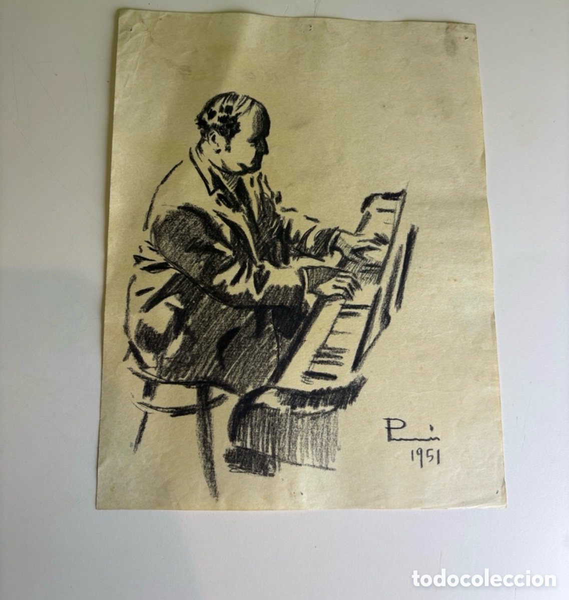 Arte: Carles Prun&eacute;s (1937-2017) &ndash; Pianista al piano, dibujo sobre papel firmado 1951