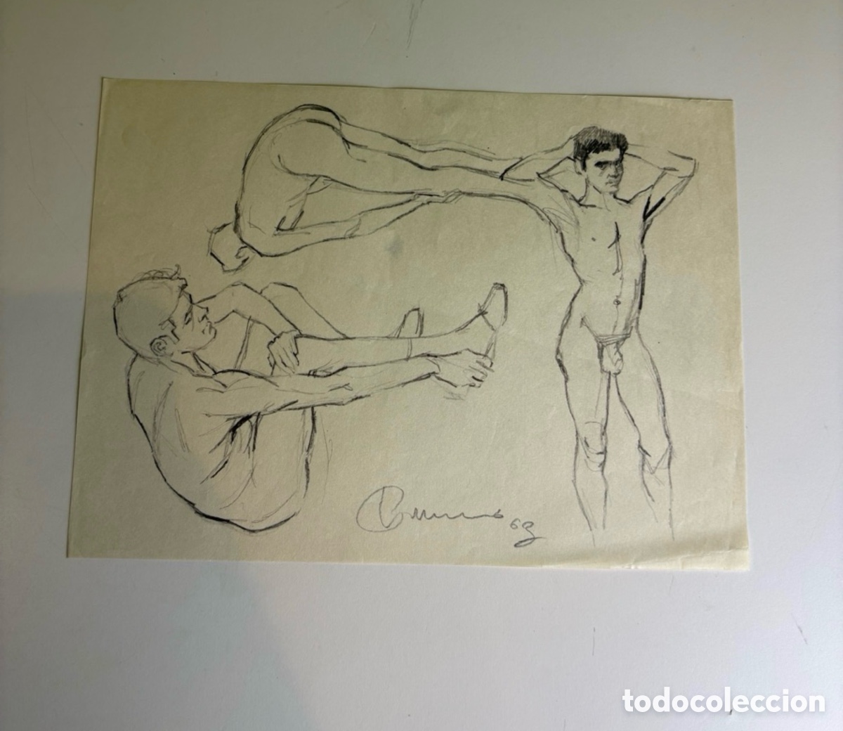 Arte: Carles Prun&eacute;s (1937-2017) &ndash; Estudio de desnudos masculinos, dibujo sobre papel firmado 1962