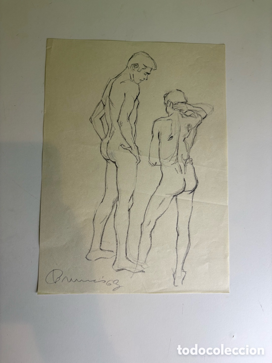 Arte: Carles Prun&eacute;s (1937-2017) &ndash; Estudio de dos desnudos masculinos, dibujo sobre papel firmado 1963