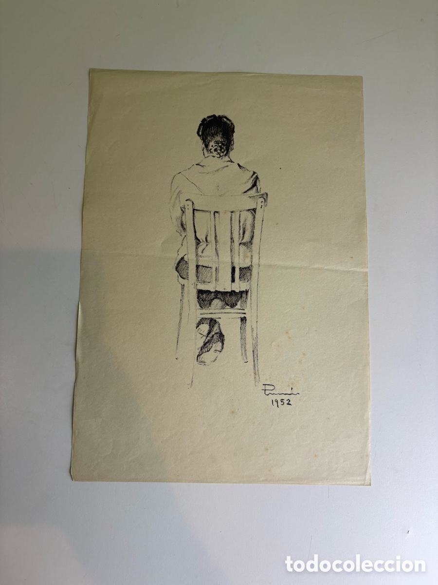 Arte: Carles Prun&eacute;s (1937-2017) &ndash; Figura de espaldas sentada, dibujo sobre papel firmado 1952