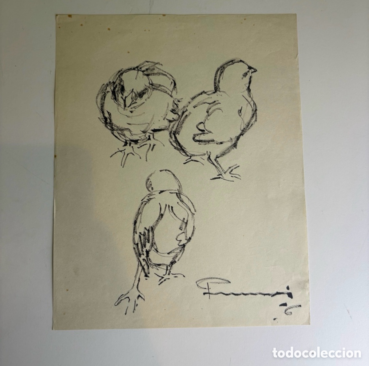Arte: Carles Prun&eacute;s (1937-2017) &ndash; Dibujo sobre papel firmado &ndash; Estudios de polluelos