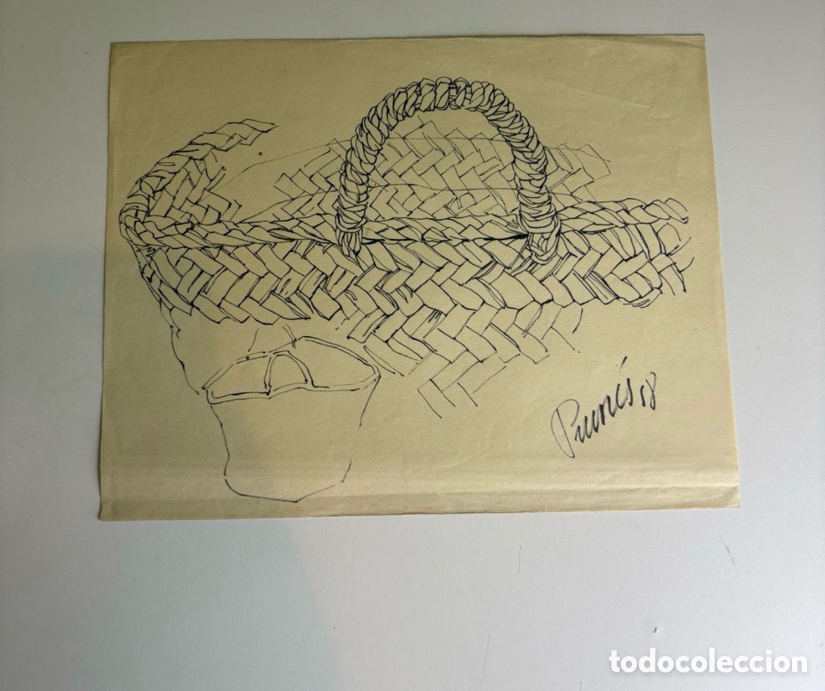 Arte: Carles Prun&eacute;s (1937-2017) &ndash; Dibujo sobre papel firmado &ndash; Estudio de cesta de mimbre