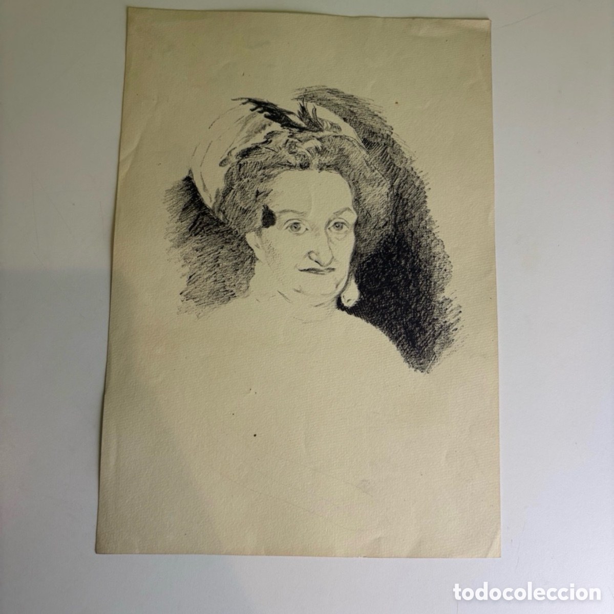 Arte: Carles Prun&eacute;s (1937-2017) &ndash; Dibujo sobre papel &ndash; Retrato femenino de &eacute;poca