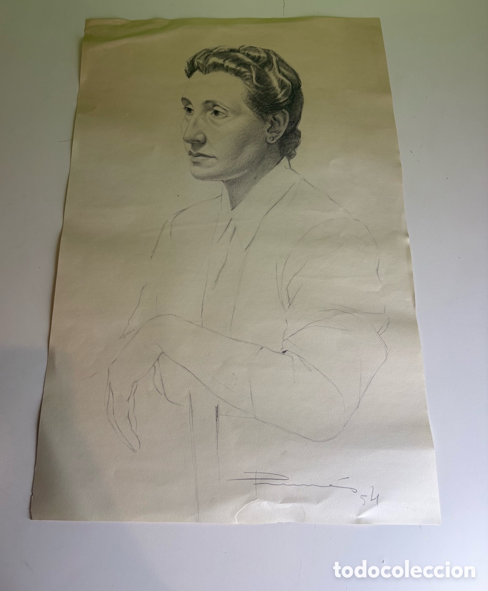 Arte: Carles Prun&eacute;s (1937-2017) &ndash; Dibujo sobre papel firmado y fechado 1954 &ndash; Retrato femenino