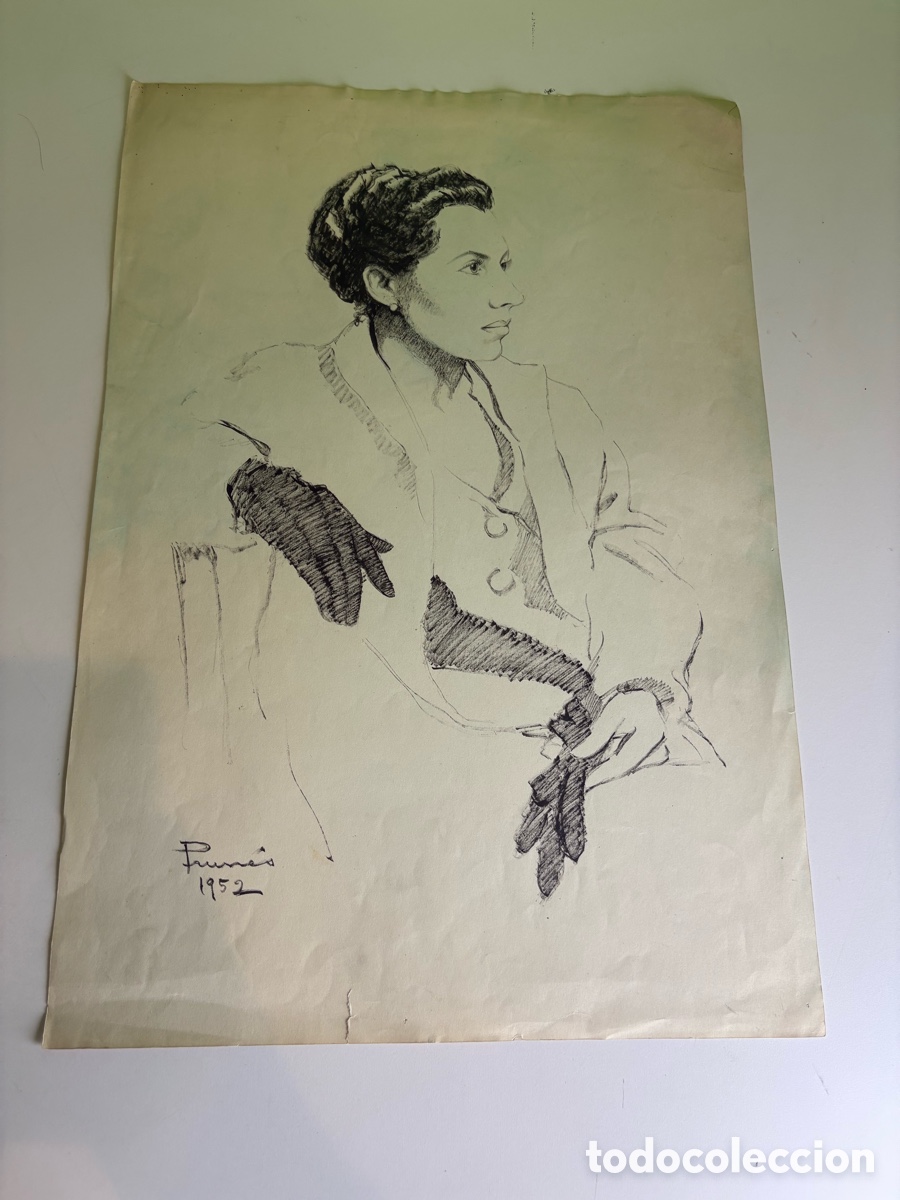 Arte: Carles Prun&eacute;s (1937-2017) &ndash; Dibujo sobre papel firmado y fechado 1952 &ndash; Retrato femenino sentado