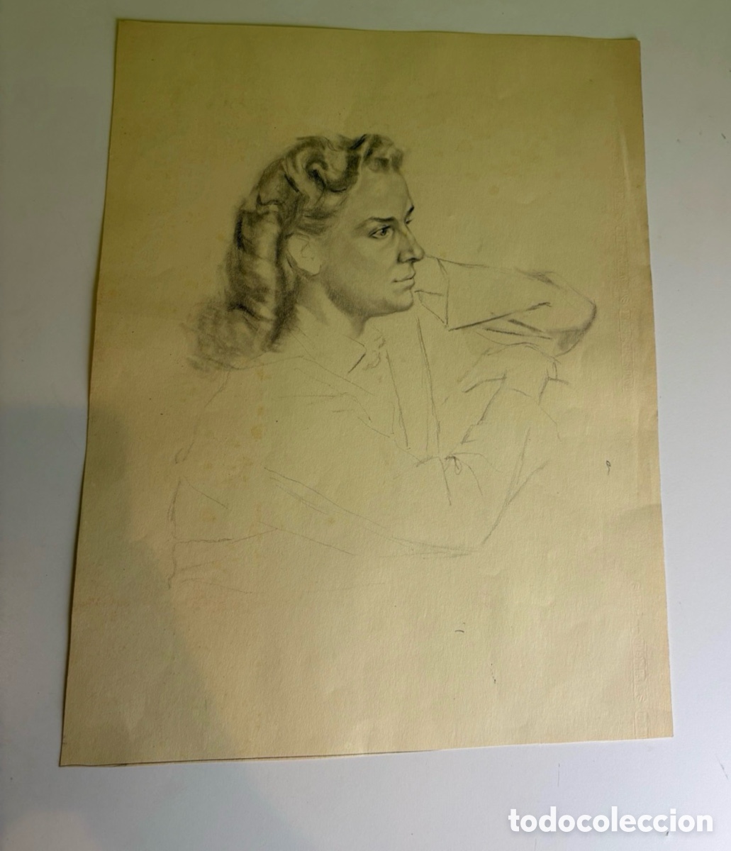 Arte: Carles Prun&eacute;s (1937-2017) &ndash; Dibujo sobre papel &ndash; Retrato femenino de perfil