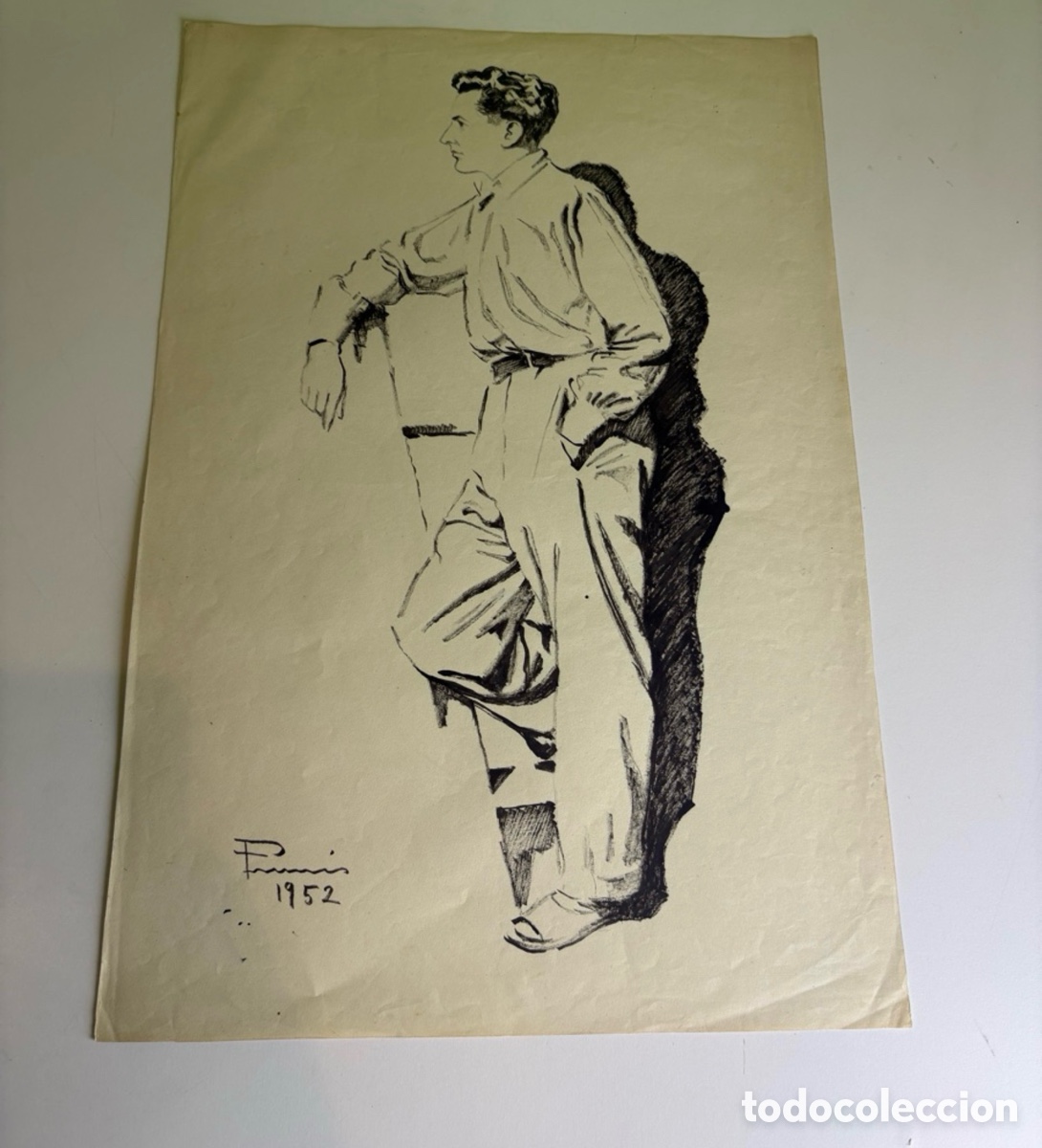 Arte: Carles Prun&eacute;s (1937-2017) &ndash; Dibujo sobre papel firmado y fechado 1952 &ndash; Figura masculina de pie