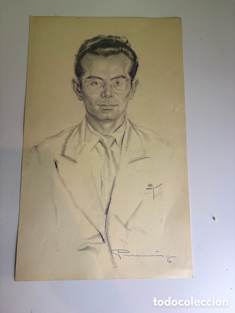 Arte: Carles Prun&eacute;s (1937-2017) &ndash; Dibujo sobre papel firmado &ndash; Retrato masculino con gafa