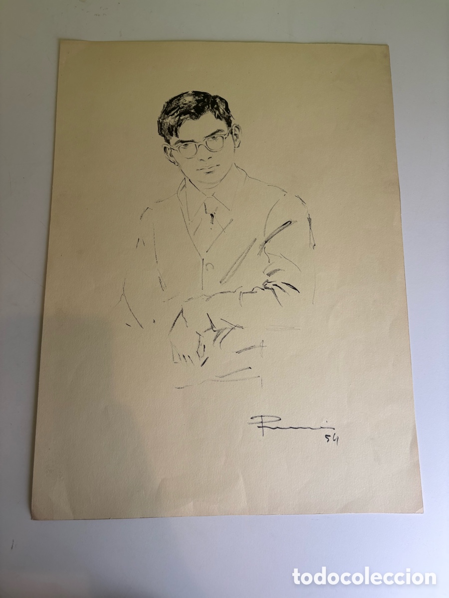 Arte: Carles Prun&eacute;s (1937-2017) &ndash; Retrato de joven con gafas, dibujo original firmado 1954