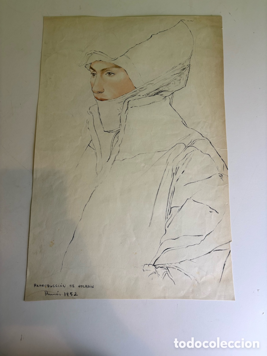 Arte: Carles Prun&eacute;s (1937-2017) &ndash; Reproducci&oacute;n de Holbein, dibujo original firmado y fechado 1952