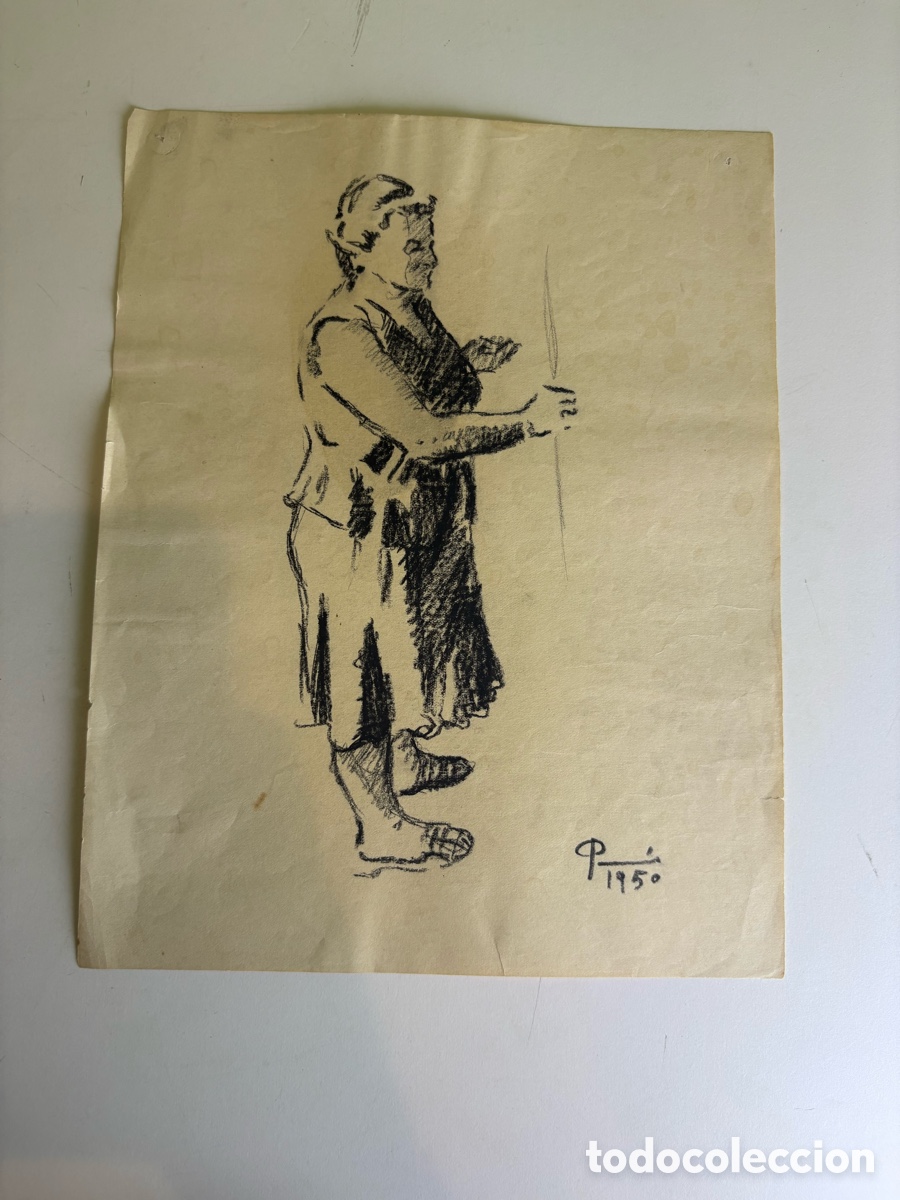 Arte: Carles Prun&eacute;s (1937-2017) &ndash; Estudio de figura femenina de perfil, dibujo original firmado 1950