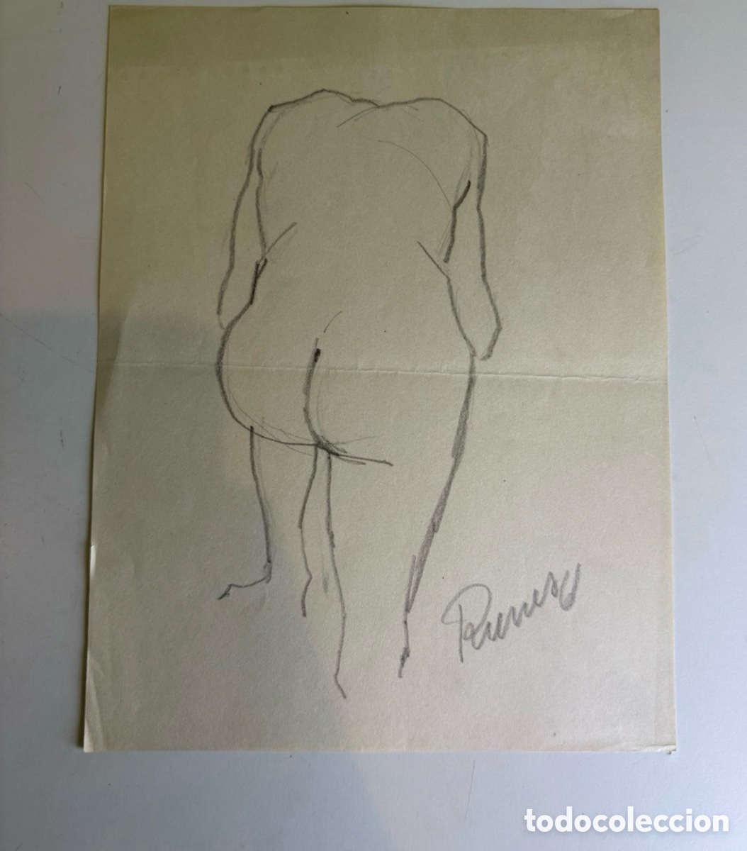 Arte: Carles Prun&eacute;s (1937-2017) &ndash; Estudio de desnudo femenino de espaldas, dibujo original