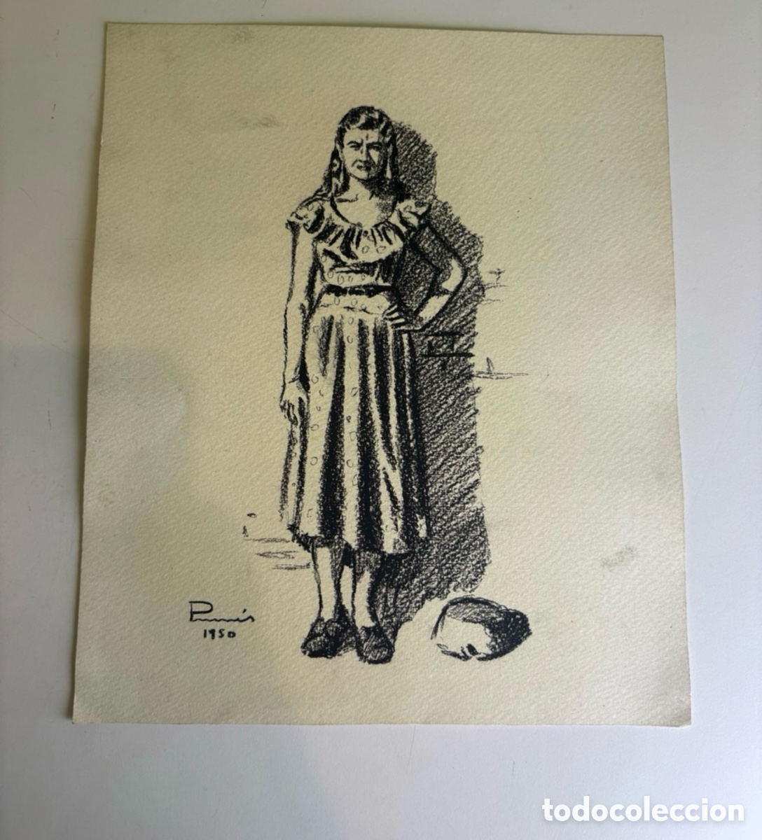 Arte: Carles Prun&eacute;s (1937-2017) &ndash; Estudio de figura femenina, dibujo original firmado 1950