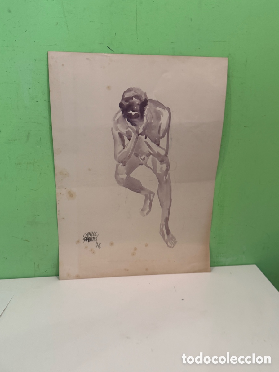 Arte: Carles Prun&eacute;s (1937-2017) Dibujo de desnudo masculino sobre papel firmado, 1976 (56 &times; 40 cm)