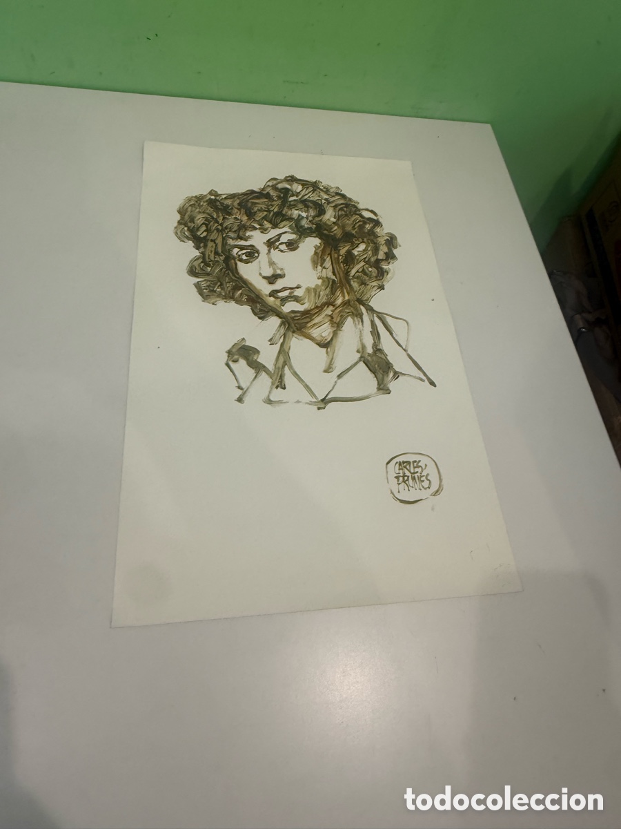 Arte: Carles Prun&eacute;s (1937-2017) Retrato masculino sobre papel firmado (53 &times; 33 cm)