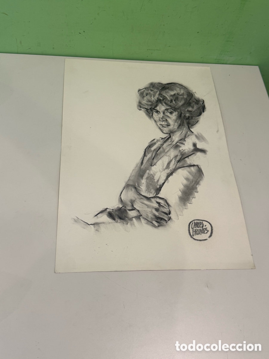 Arte: Carles Prun&eacute;s (1937-2017) Carboncillo sobre papel &ndash; Retrato femenino firmado (50 &times; 35 cm)