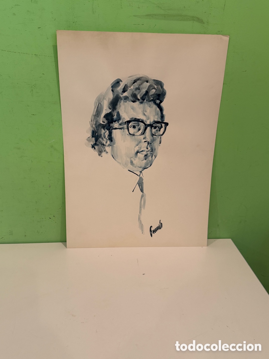 Arte: Carles Prun&eacute;s (1937-2017) Retrato masculino con gafas sobre papel firmado (50 &times; 35 cm)