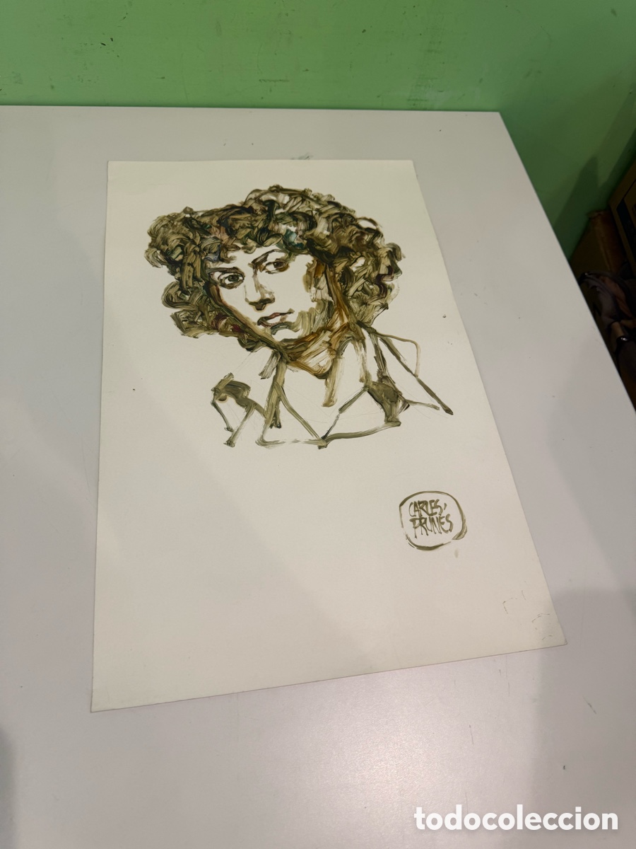 Arte: Carles Prun&eacute;s (1937-2017) Retrato feminino sobre papel firmado (50 &times; 33 cm)