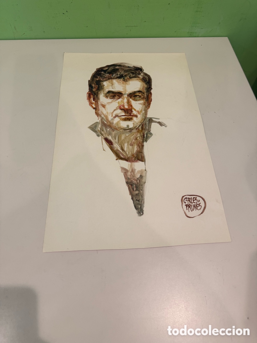 Arte: Carles Prun&eacute;s (1937-2017) Retrato masculino sobre papel firmado (50 &times; 30 cm)